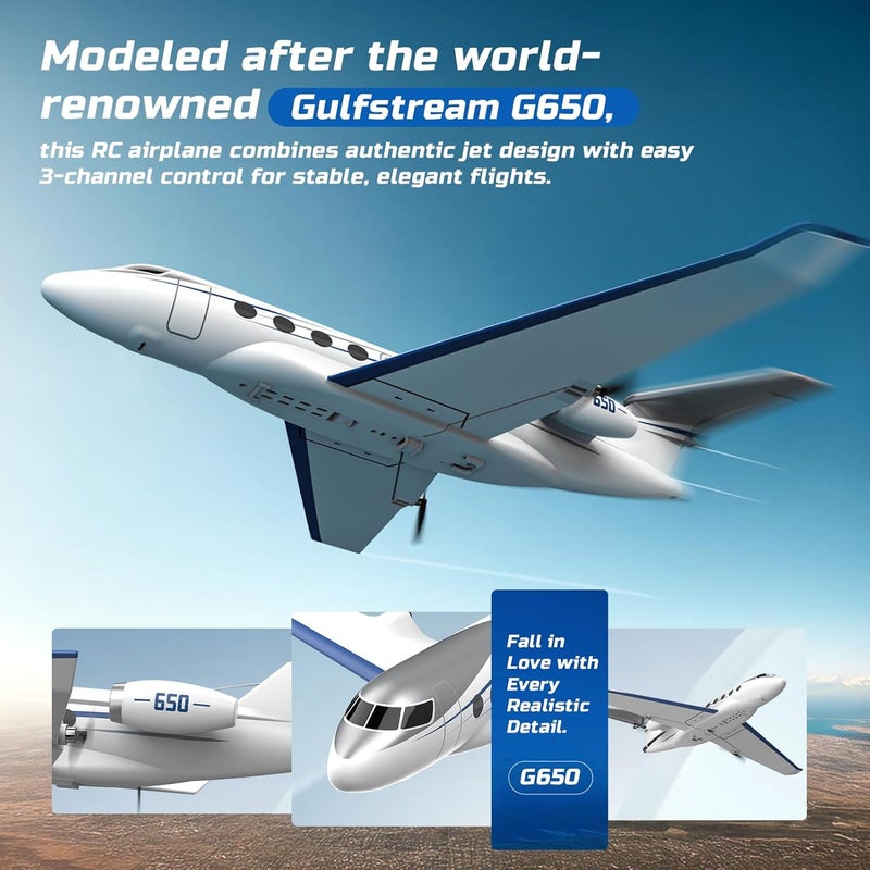 DEERC G650 RC Plane Private Jet,3-CH Remote Control Airplane Toys,2.4GHz 6-axis Gyro Stabilizer RTF Hobby Glider Aircraft Plane Easy to Fly for Beginners Kids Adults - Image 2